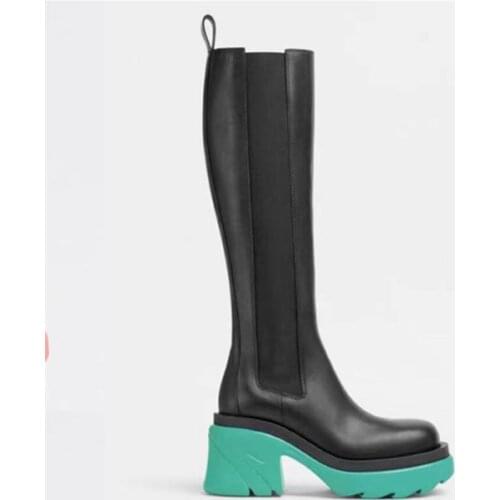 Womens Platform Ankle&Knee Thigh Boots Block Heel Green Pink Soles Shoes Retro Roman New Luxury 2022