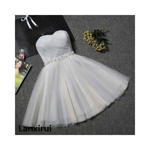 9 Colors Vintage Strapless Tulle Shiny Beading Mini Womens Dresses Girls Short Formal Evening Party Dresses Vestidos