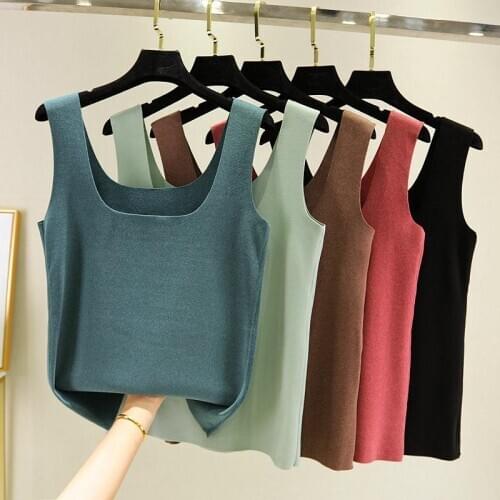 Women 2021 New Autumn Winter Fashion Solid Color Warm Vest Female Bottoming Underwear Tops Ladies O-neck Slim Vest Tops D491