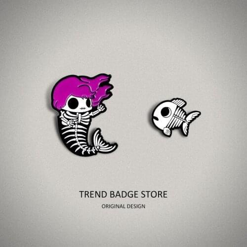 Barely Explicit Mermaid Doll Brooches For Womens Clothing Hat Badge, Little Fish Baby Hello Personality Enamel Label Pins