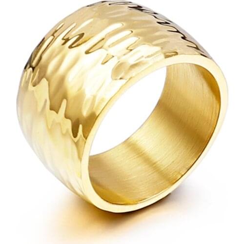 Gold Color Titanium Wave Ring for Women Highly Polished Stainless Steel Shiny 10mm Wide Ring