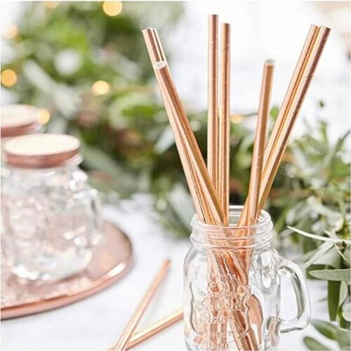 100Pcs Rose Gold Straw Wedding Party Decoration Supplies Hen Party Birthday Baby Shower Party Straw Decoration