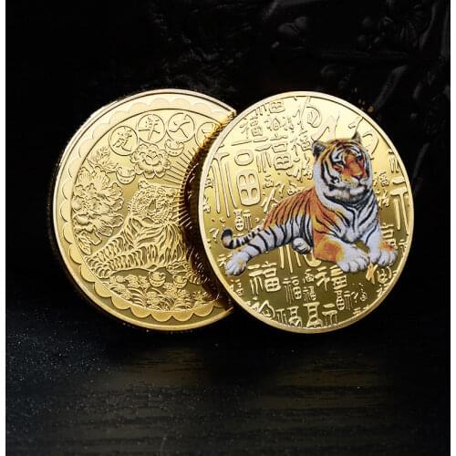 2022 China New Year Tiger Coins Original Commemorative Bimetal Collection Twelve Zodiac Tiger Year Coins Decoration Crafts Gift