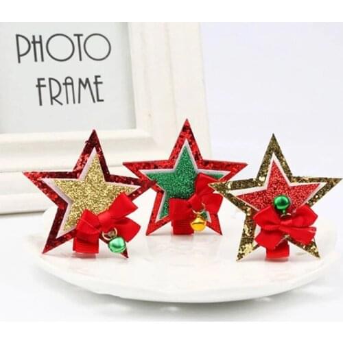 5pcs Glitter Christmas Star with Jingle Bell Applique for DIY Hat Clothes Headwear Shoes Decor Patches