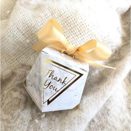 50pcs Creative Marble Pattern Thank You Diamond Style Wedding Favors Candy Box Bomboniera Party Supplies Gift Box Chocolate Box