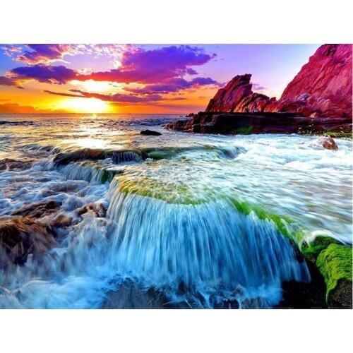 5D DIY Diamond embroidery Waterfall in the sunset full drill diamond Painting Cross Stitch Rhinestone Mosaic wedding decoration
