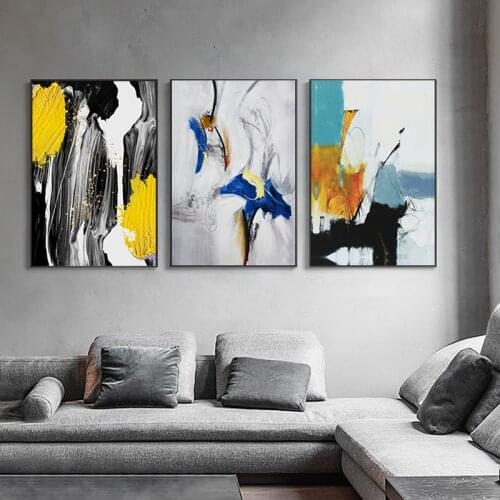 Abstract Yellow Blue Canvas Painting Posters Prints Bright Quadros Nordic Wall Art Modern Picture Living Room Home Decor Cuadros