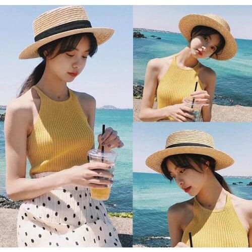 Boho Style Women Girl Sun Hats Summer Beach Outdoor Hat Family Matching Straw Sunhats Bowknot Flat Wide Brim Beach Caps