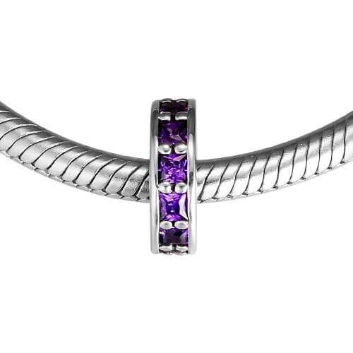 Fits for Pandora Charms Bracelets Eternity Beads with Purple Crystal 100% 925 Sterling Silver Jewelry Free Shipping