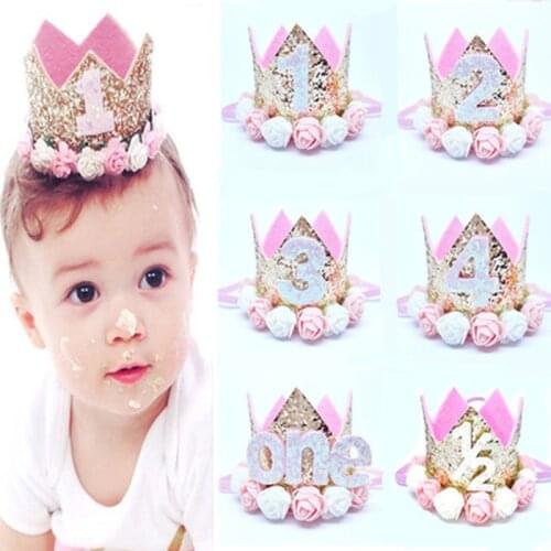 Happy First Decor Cap One Birthday Hat Princess Crown 1st 2nd 3rd 4th Half Year Old Number Baby headdress