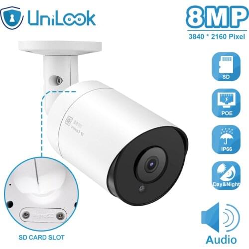 UniLook 8MP 4K Bullet POE IP Camera With SD Card Slot Outdoor Security Camera IP66 Hikvision Compatible Night Vision H.265