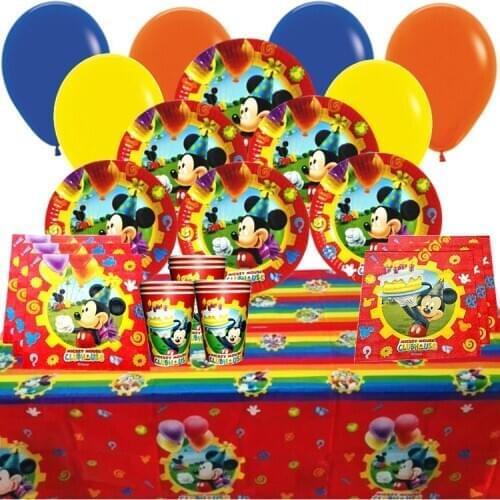 Mickey Mouse Theme Birthday Party Supplies Paper Cup Plate Straws Flags Blowout Party Tablecloth Kids Favor Toys Decor Balloons