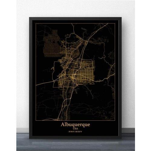 Albuquerque Amarillo Anchorage Atlanta Austin Baltimore Boise Boston Buffalo Casper Charleston USA Map Poster