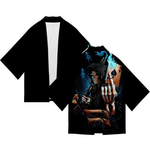 Skull Flame Poker Kimono Shirt 3d Print Costume Fashion Hip Hop Men Seven Point Sleeve Tops Sport Unisex Cardigan Jacket Clothes