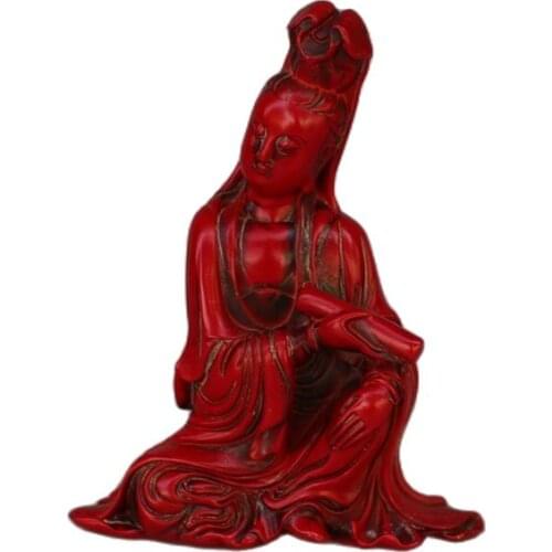 Collection decorative handmade Red Coral Guanyin statue