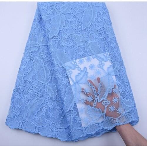 Sky Blue African Lace Fabrics 2020 High Quality Lace Nigerian Tulle Lace Fabric Gold Line French Net Lace Fabric S1812