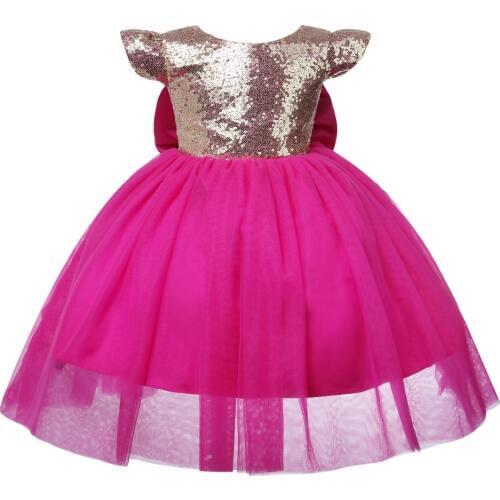 Sequin Tulle Girl Summer Party Dress Pageant Gown Bow Princess Wedding Ball Gown Baby Kids First Communion Flower Girl Dresses