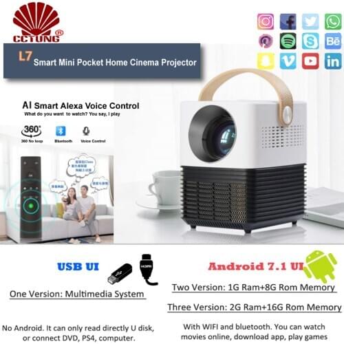 Multi Version of Smart Mini Pocket Home Cinema Projector with Alexa Voice Control & Max 100inch Screen Stereo Speaker Built-in