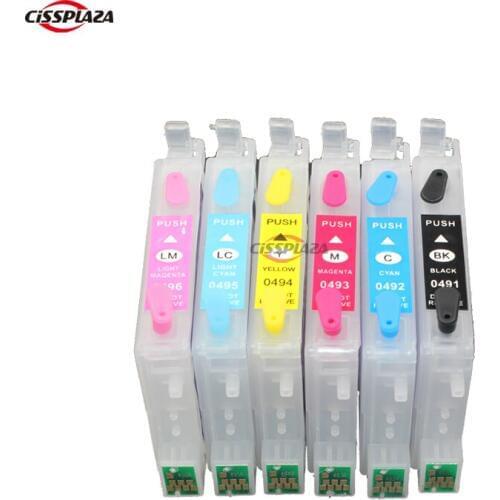 CISSPLAZA T0491 - T0496 refillable ink cartridge compatible for epson R230 R350 R210 R310 RX510 RX650 RX630 with arc chip