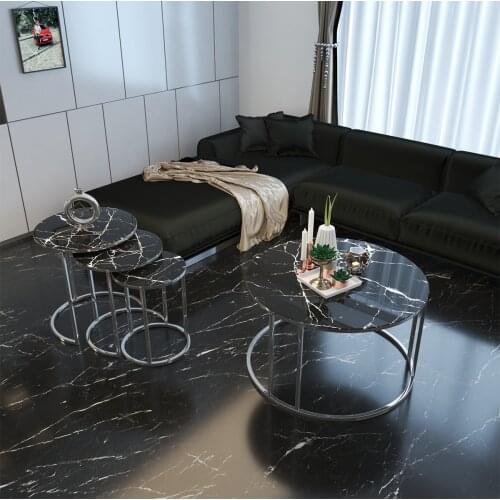 Marble Pattern Unbreakable Glass Silver Metal Zigon And Medium Tripod Suit coffee table coffee tables table basse furniture living room table