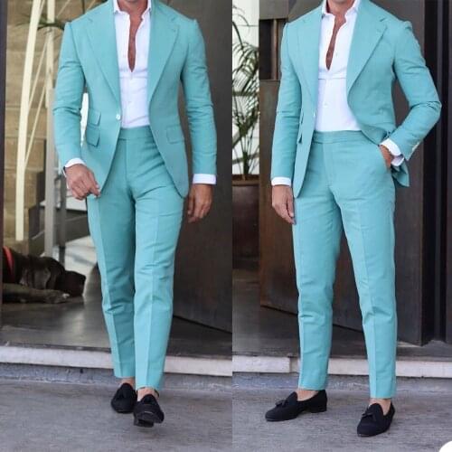 Gentleman 2 Pieces Blue Mens Tuxedos Plus Size Business Pants Suit Tailored Prom Party Wedding Custom Made Suits
