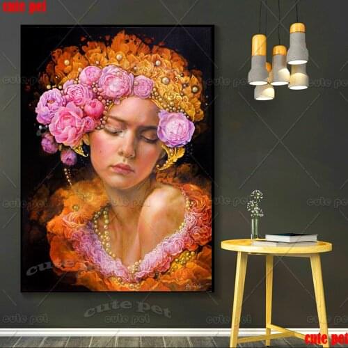 Beautiful Flower Women Pearl 5d Diamond Embroidery DIY Diamond Painting Cross Stitch Kits full square Diamond Mosaic Home Decor