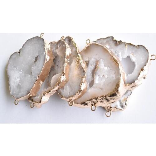 Natural white druzy quartz crystal pendant charm necklace gold tone pendants gem stone pendant jewelry making Accessories 6pcs