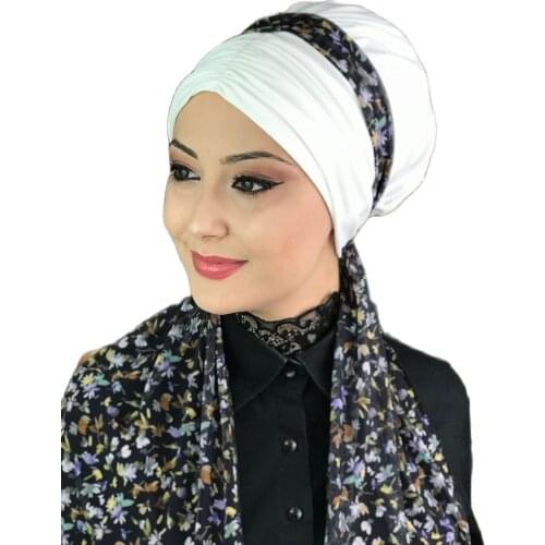 New Fashion 2021 Hijab Turban Lady Hat Seasonal Scarf Hijab Foulard Single Size White Scarf Bone