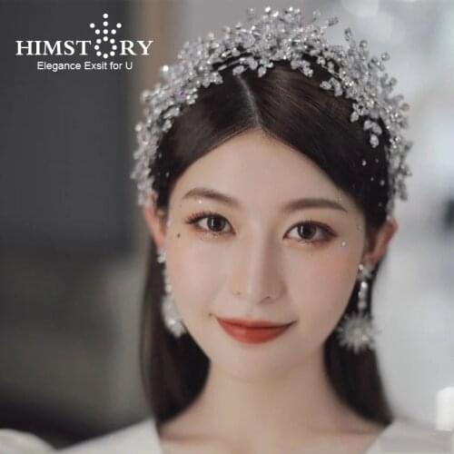 Himstory Luxurious Zircon Wedding Headbands Tiara Handmade Sparkling Hairband Bridal Headpiece Wedding Hair Accessories