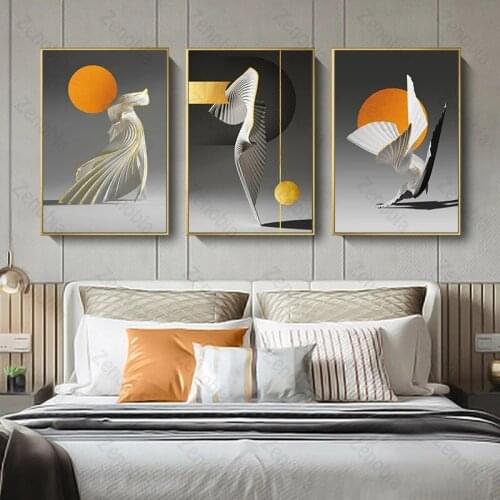 Poster Yellow Circles and White Wings Home Wall Art Decoration Canvas Painting for Bedroom Living Room