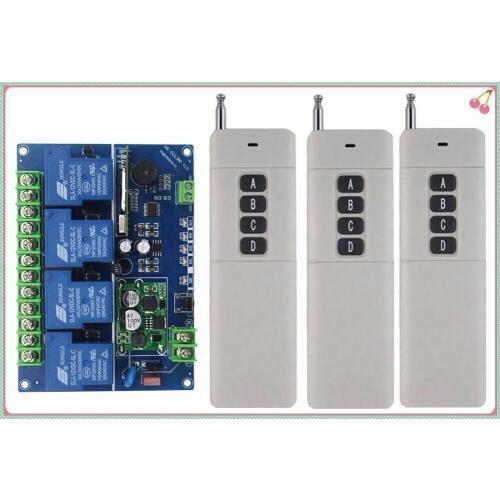 DC12V 24-48V 4CH 30A RF Wireless Remote Control Relay Switch light window/Garage Doors shutters projection screen 3*Remote