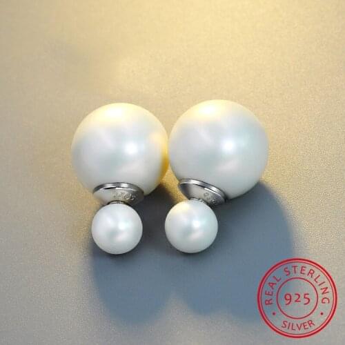 Luxury Female Round Natural Pearl Wedding Jewelry Real 925 Sterling Silver Earrings For Women Vintage Bride Small Stud Earrings