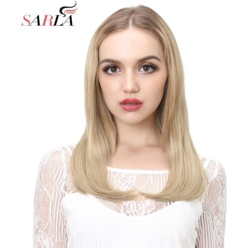 SARLA Synthetic Half Wig U-Part Clip in Hair Extension for Women False Short Straight Lady Wig 18'' Natural Hairpieces 06