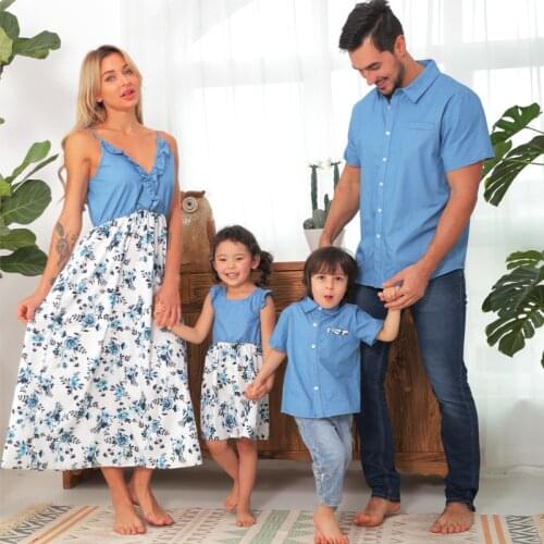 Family Matching Clothes Summer Mother Daughter Sleeveless Dress Baby Romper Dad Son Short Sleeve Shirts Family Look