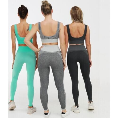 Jogging Suit Women Workout Clothes Fitness 2 Piece Set Gym Outfits Training Sexy Bra Pants Breathable Crop Top Leggings Yomoriee