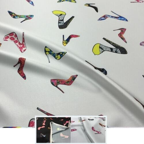 High Heels 100% Polyester Printed Stretch Satin Fabric Soft Clothing Shirt Brand Fashion Cloth for Dress Fabrics Per Meter