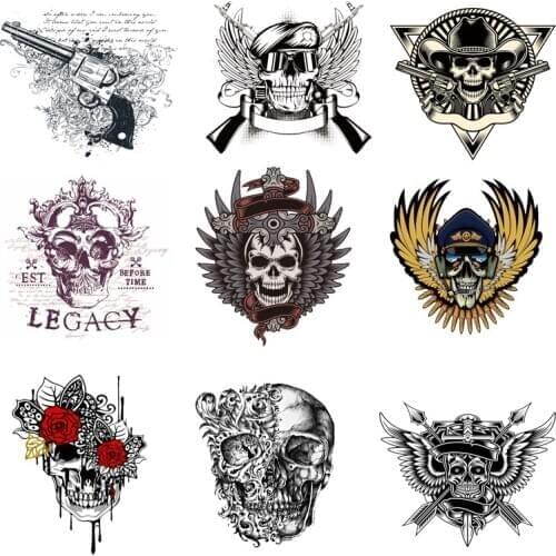 Iron-on Transfers for Skull Clothing Ironing Patches Stickers Diy Applique Flex Fusible Transfer Vinyl Adhesive Stripe Rock I