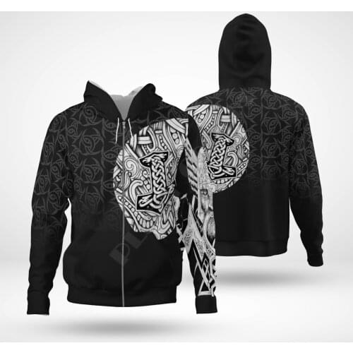 Viking Tattoo 3D Hoodies Printed Harajuku Coat Jacket Men For Women Fashion Zipper hoodies Drop Shipping 03