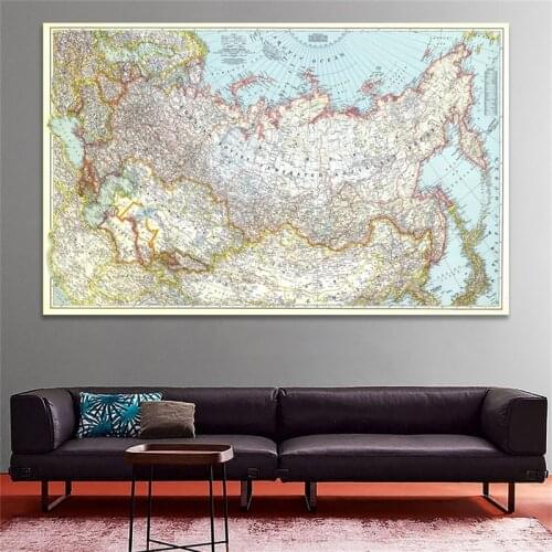 Vintage World Map A1 Antique Poster Wall Chart Retro Map of Russia 1944 Home Decoration World Map Picture Wall Stickers