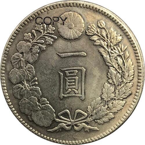 Japan 1 Yen Meiji Dragon 30 Years 1897 Brass Plated Silver Copy Coins