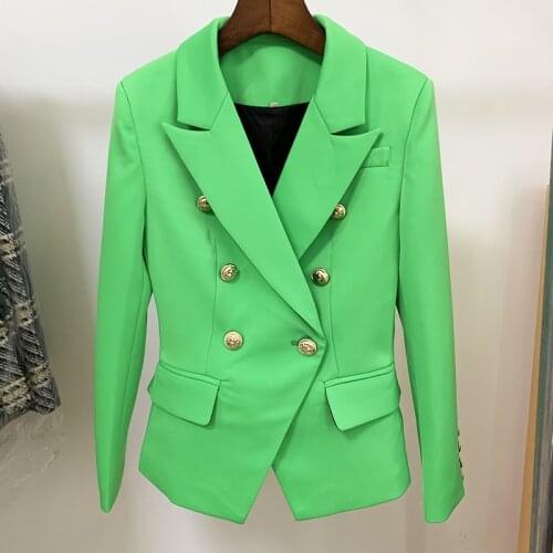 HIGH QUALITY 2021 New Baroque Designer Blazer Womens Lion Buttons Double Breasted Classic Slim Fit Blazer Jacket Apple Green
