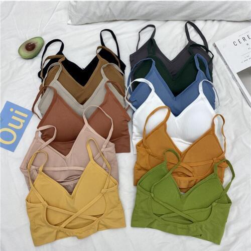 Girls Crossed Short Camis Tops With Seperated Bra Women Padding Tanks Crop Tops Bandeau For Female GT3736