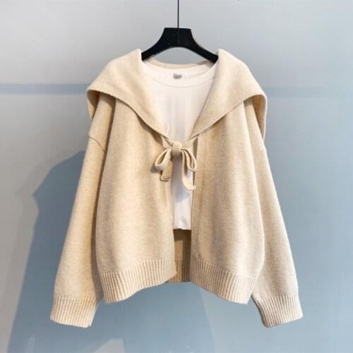 Sailor Collar Knitted Women Sweater Cardigan Winter New 2021 Solid Loose Sweet Style Long-Sleeved Casual Female Outwear Coats