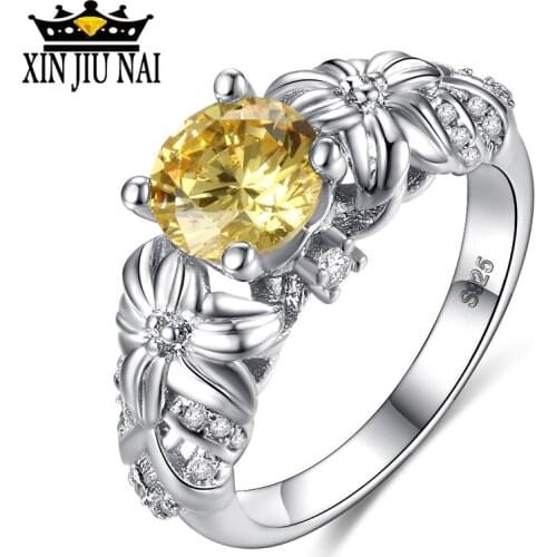 Luxury Female Flowers Finger Rings 925 silver Rings For Women Crystal Vintage wedding Fashion Jewelry Wholesale Dropshipping