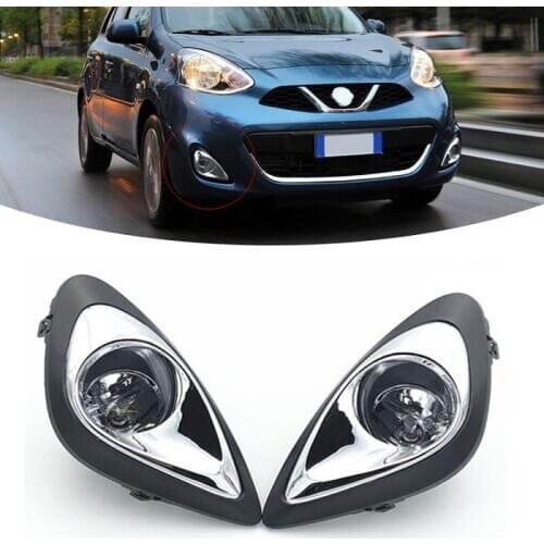 2 pcs Fog light assambly For Nissan March Micra Hatchback Car Hologen Fog Lamp Chrome Cover Front Bumper Light Auto Light Parts