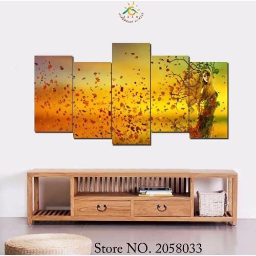 3-4-5 Pieces Abstract Autumn Woman Painting Printed on Canvas Room Decor Print poster Picture Canvas Painting