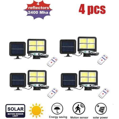 4pcs seperable 120LED Solar Lights Outdoor Motion Sensor Wide Angle Illumination Super Bright Waterproof Remote Wall solar Lamp