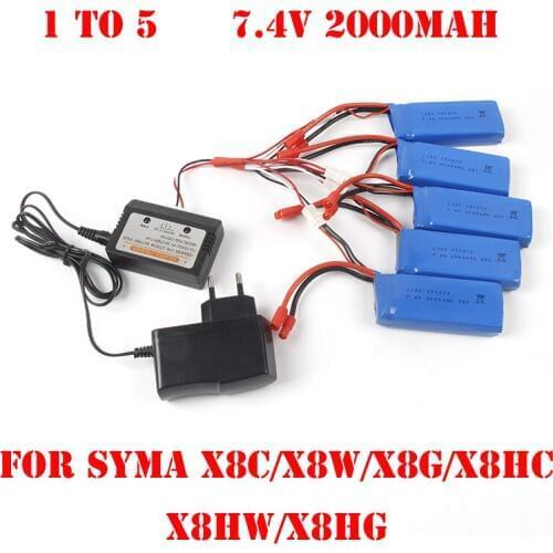 5pcs 7.4V 2000mAh Battery 1 to 5 Charger Cable + Balance Charger for Syma X8C/ X8W/X8G /X8HC /X8HW /X8HG RC QuadCopter