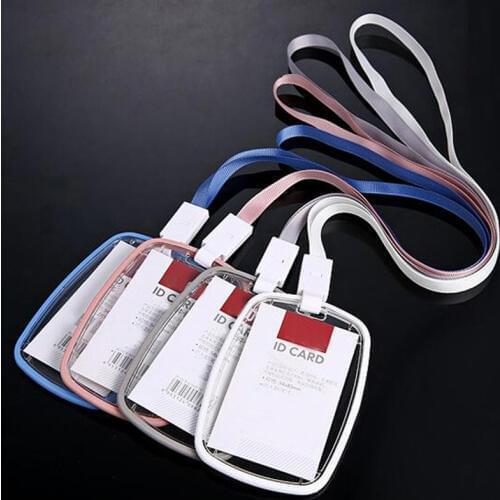 5pcs/lot Quality Acrylic Transparent Badge Holder with Lanyard Vertical Style Drop Resistance Two IC Card Stationery Papelaria