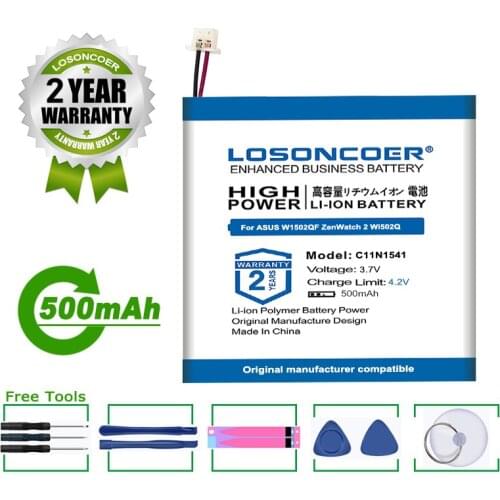 LOSONCOER Battery 500mAh 0B200-01760100,C11N1541 1ICP4/26/25 For Asus W1502QF,WI502Q,ZenWatch 2